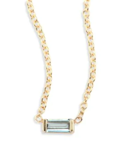 Shop Zoë Chicco Aquamarine Baguette & 14k Yellow Gold Necklace In Gold Aquamarine