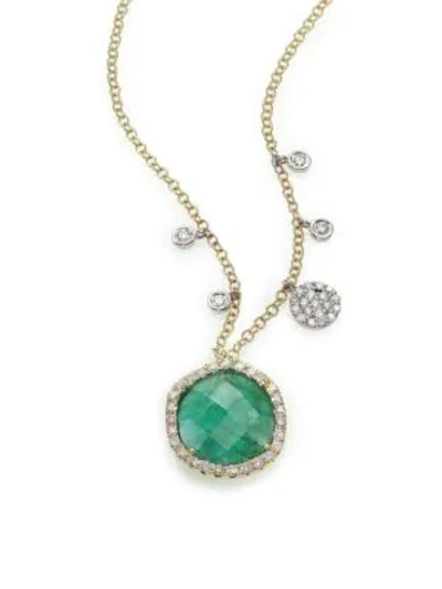 Shop Meira T Women's Emerald, Diamond & 14k Yellow Gold Pendant Necklace In Gold Emerald