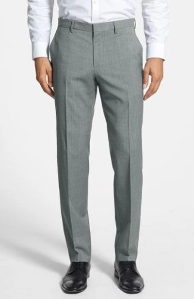 Shop Hugo Boss Genesis Flat Front Trim Fit Wool Trousers In Grey
