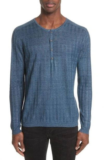 Shop John Varvatos Ribbed Linen Henley In Sapphire