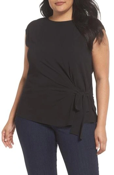 Shop Vince Camuto Side Tie Mixed Media Top In Rich Black