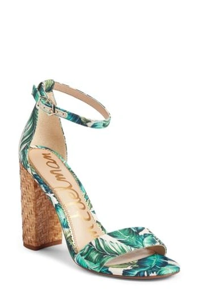 Shop Sam Edelman Yaro Ankle Strap Sandal In Jade Multi Palm Print Fabric