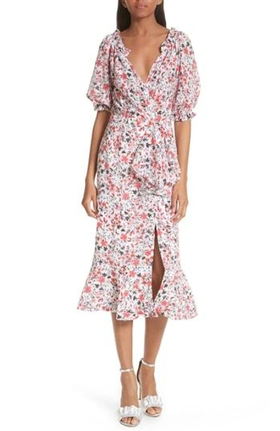Shop Saloni Olivia Silk Blend Midi Dress In Peach Meadow