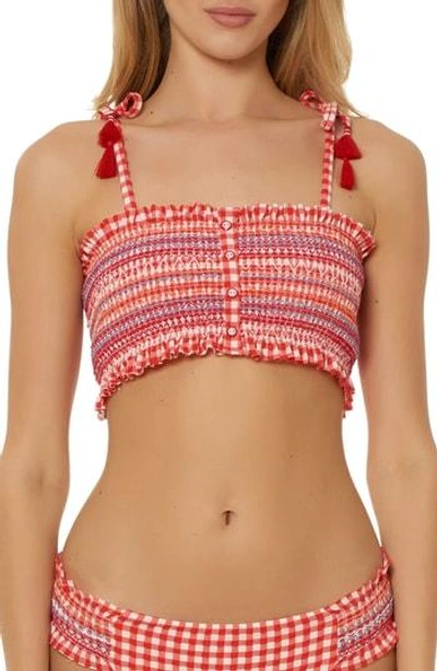 Shop Red Carter Smocked Gingham Bikini Top In Red