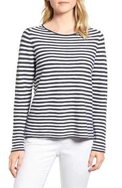 Shop Eileen Fisher Stripe Organic Linen & Cotton Sweater In Graphite/ White