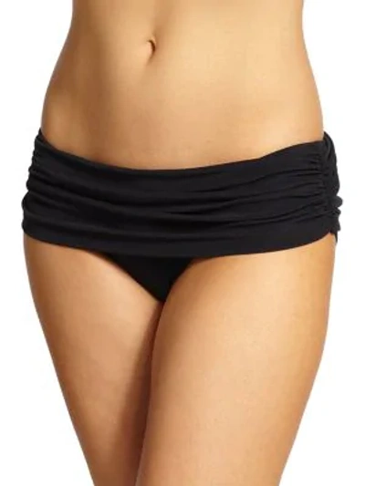 Shop Norma Kamali Bill Ruched Super Low-rise Bikini Bottom In Black