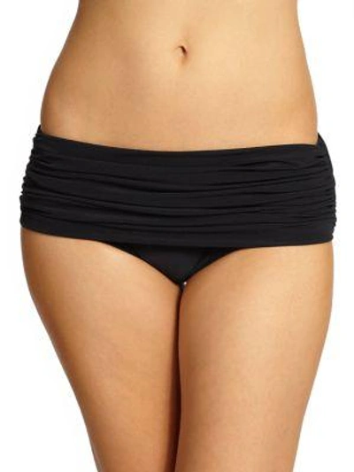 Shop Norma Kamali Ruched Low-rise Bikini Bottom In Black