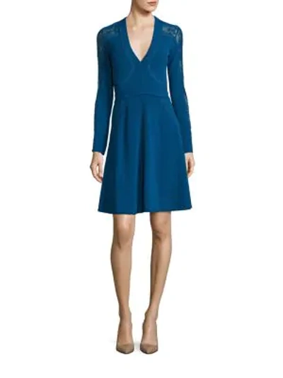 Shop Elie Saab Perforated Knit Fit-&-flare Dress In Agathe