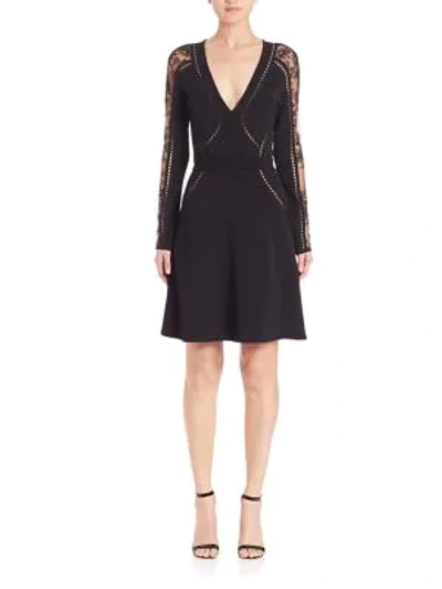 Shop Elie Saab Perforated Knit Fit-&-flare Dress In Agathe