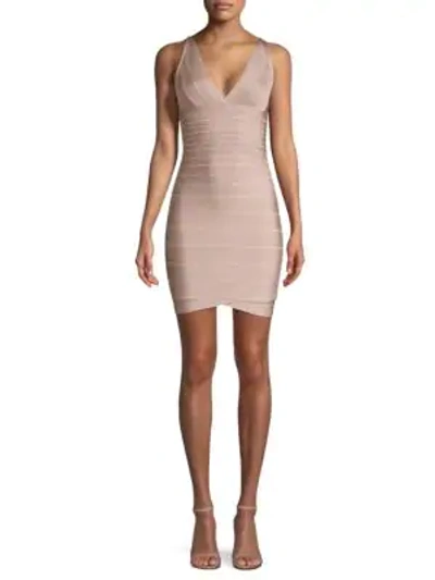 Shop Herve Leger V-neck Bandage Dress In Bare