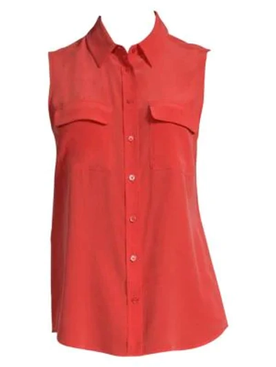 Shop Equipment Slim Signature Silk Sleeveless Shirt In Ribbon Red