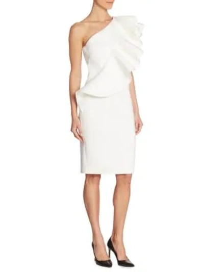 Shop Nero By Jatin Varma One-shoulder Ruffle Sheath Dress In Off White