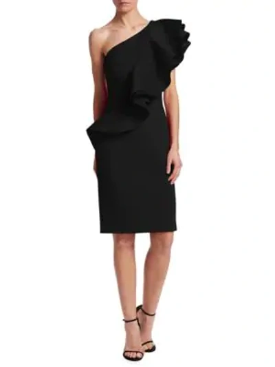 Shop Nero By Jatin Varma One-shoulder Ruffle Sheath Dress In Black