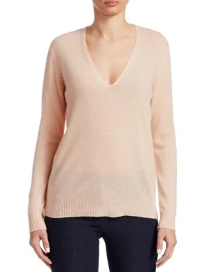 Shop Theory Adrianna Cashmere V-neck Sweater In Pale Melon