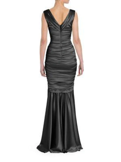 Shop Dolce & Gabbana Ruched Stretch Satin Gown In Black