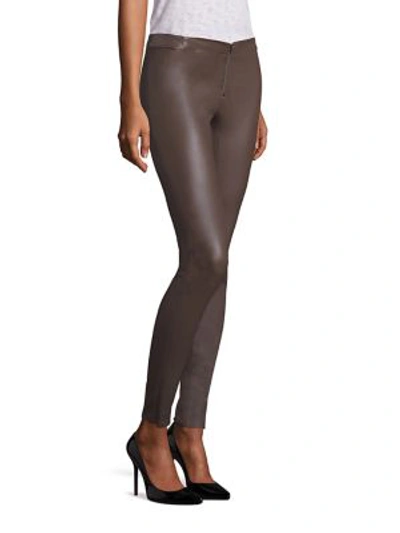Shop Alice And Olivia Front-zip Leather Legging In Camel