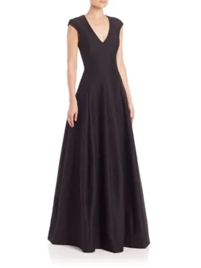 Shop Halston Heritage Silk Faille Cap-sleeve Gown In Black