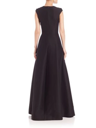 Shop Halston Heritage Silk Faille Cap-sleeve Gown In Black