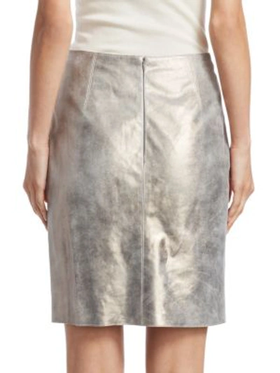 Shop Akris Metallic Leather Pencil Skirt In Gravel Paper