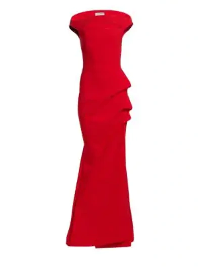 Shop Chiara Boni La Petite Robe Melania Off-the-shoulder Gown In Red