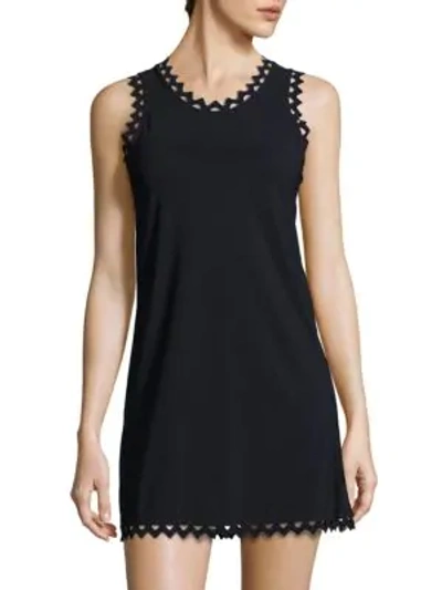 Shop Karla Colletto Swim Zigzag Trimmed Roundneck Dress In Black