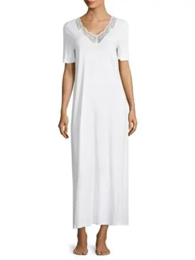 Shop Hanro Women's Valencia Lace-trimmed Cotton Gown In White