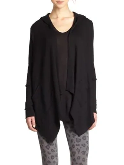 Shop Splendid Hooded Draped Thermal Cardigan In Black