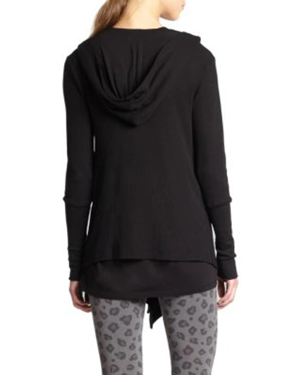 Shop Splendid Hooded Draped Thermal Cardigan In Black