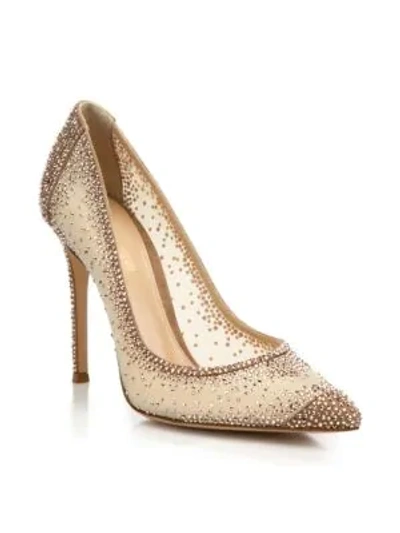 Shop Gianvito Rossi Rania Crystal-embellished Mesh Pumps In Medium Pink