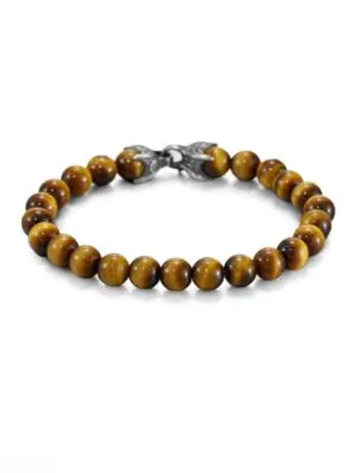 Shop David Yurman Men's Spiritual Beads Tiger's Eye Bracelet In Brown Gold