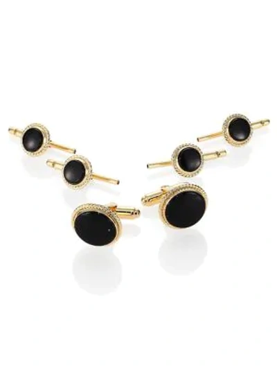 Shop David Donahue Onyx 14kt-gold Stud Set In Onyx Gold