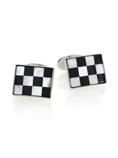 Shop David Donahue Sterling Silver, Onyx & Mother Of Pearl Checkered Cuff Links In Silver Black