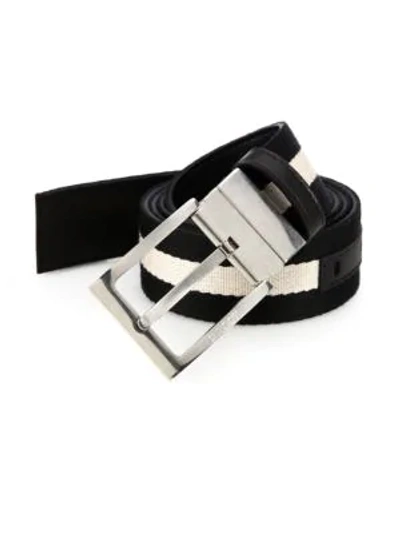Shop Bally Men's Tonnil Canvas Leather Belt In Black White