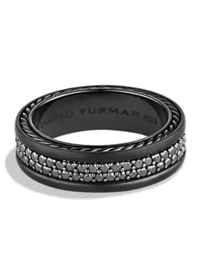 Shop David Yurman Men's Streamline Two-row Black Diamond Band Ring In Black Titanium