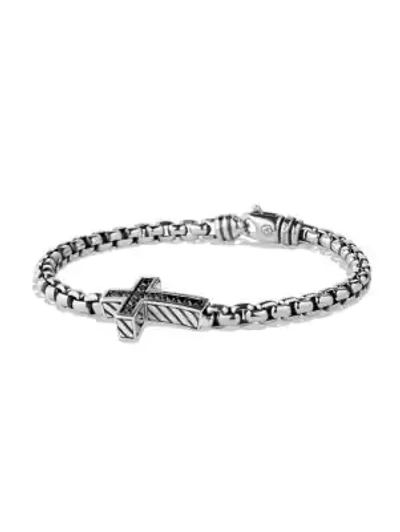 Shop David Yurman Pavé Black Diamond Cross Bracelet In Silver
