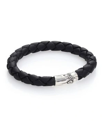 Shop John Hardy Men's Bamboo Woven Leather And Sterling Silver Bracelet In Black