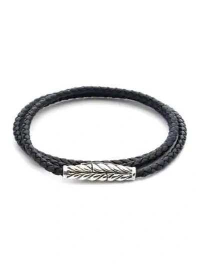 Shop David Yurman Men's Chevron Double-wrap Black Leather Bracelet With Sterling Silver