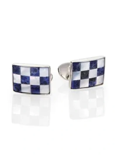 Shop David Donahue Sterling Silver, Sodalite & Mother Of Pearl Cuff Links In Silver Blue