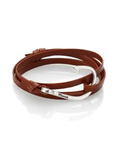 Shop Miansai Men's Hook Leather Wrap Bracelet In Brown