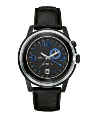 Shop Breil Dual Time Strap Watch In Stainless Steel Black
