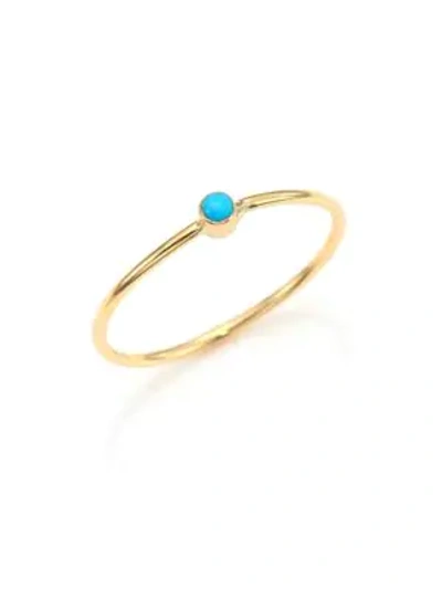 Shop Zoë Chicco Turquoise & 14k Yellow Gold Ring In Gold Turquoise