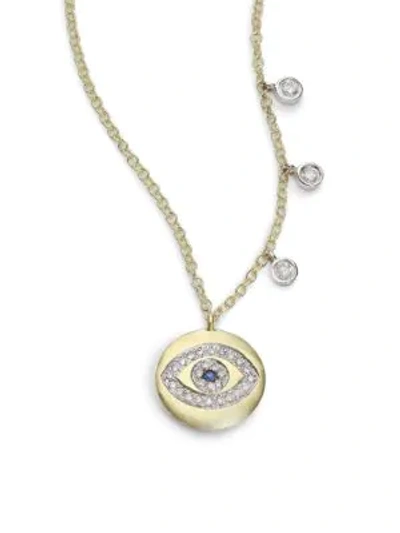 Shop Meira T Sapphire, Diamond & 14k Yellow Gold Evil Eye Disc Charm Necklace