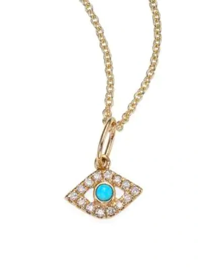 Shop Sydney Evan Women's 14k Yellow Gold, Diamond & Turquoise Evil Eye Necklace In Blue Gold