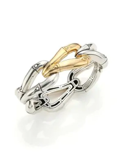 Shop John Hardy Women's Bamboo 18k Yellow Gold & Sterling Silver Link Bangle Bracelet In Silver Gold