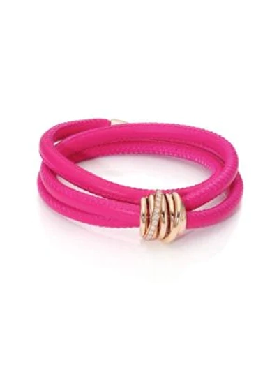 Shop De Grisogono Allegra Diamond, 18k Rose Gold & Leather Wrap Bracelet/passion In Rose Gold Passion