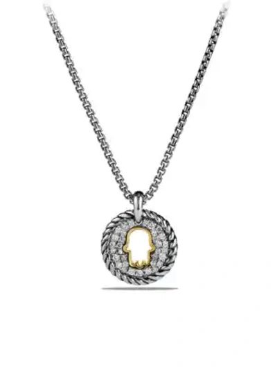 Shop David Yurman Cable Collectibles Hamsa Charm Necklace With Diamonds And 18k Gold In Silver Gold