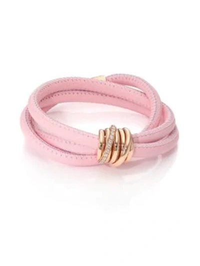 Shop De Grisogono Allegra Diamond, 18k Rose Gold & Leather Wrap Bracelet/rosa In Rose Gold Rosa