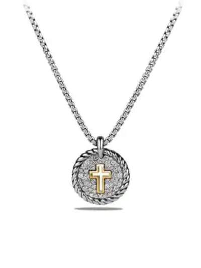 Shop David Yurman Cable Collectibles Cross Charm Necklace With Diamonds And 18k Gold In Silver Gold
