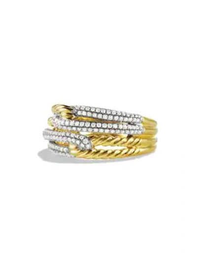 Shop David Yurman Labyrinth Double-loop Ring With Diamonds In Gold