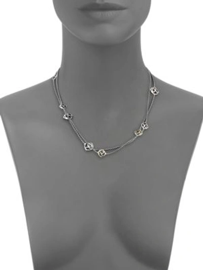 Shop David Yurman Dy Logo Chain Necklace With Gold In Silver Gold
